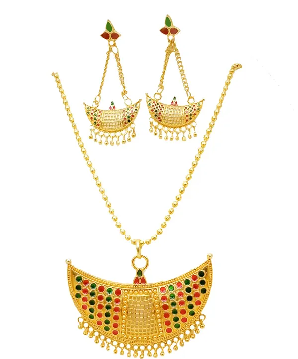Assamese_Traditional_Red_And_Green_Colour_Joonbiri_Chain_Jewellery_Set_For_Women